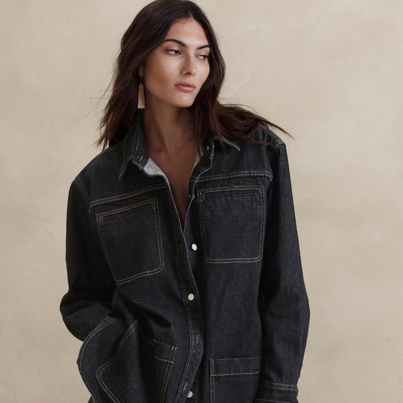 BANANA REPUBLIC Italian-made Denim Shirt Jacket, Rinse Dark Wash, Size XL - Picture 7 of 7